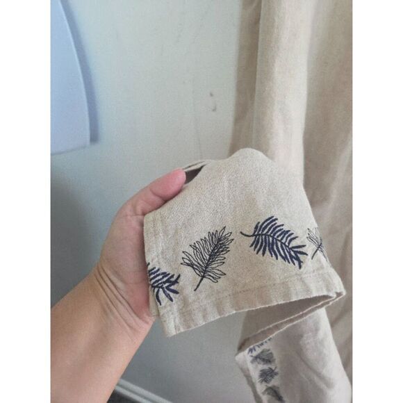 Sag Harbor Beige w/Blue Embroiderd Detail Collard Henley Linen Maxi Dress sz 16 - Picture 7 of 8